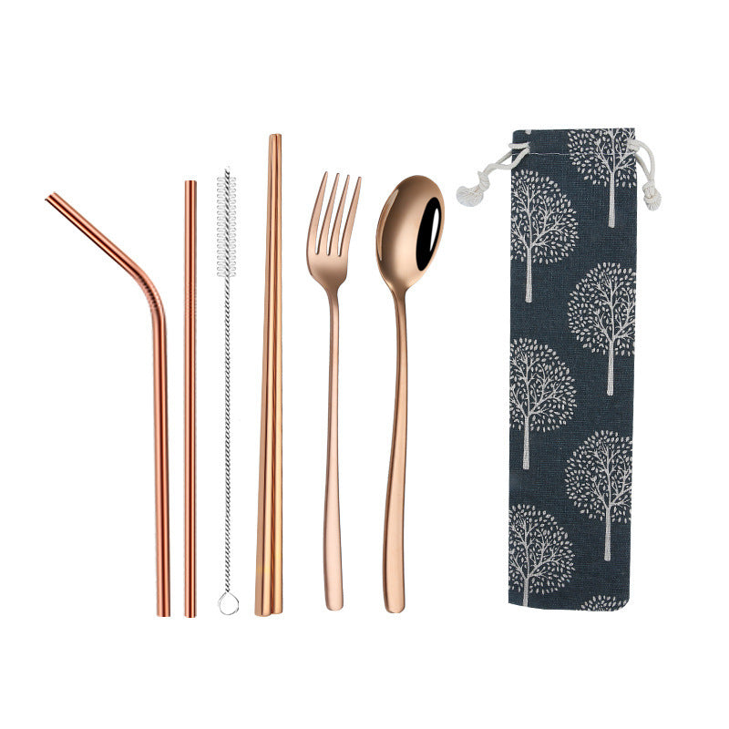 304 Stainless Steel Tableware, Titanium-plated Color Spoon, Fork, Chopsticks And Straws