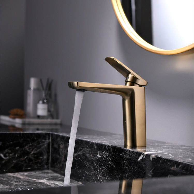 Copper Brushed Washbasin With Hot And Cold Faucets Light And Luxurious Style