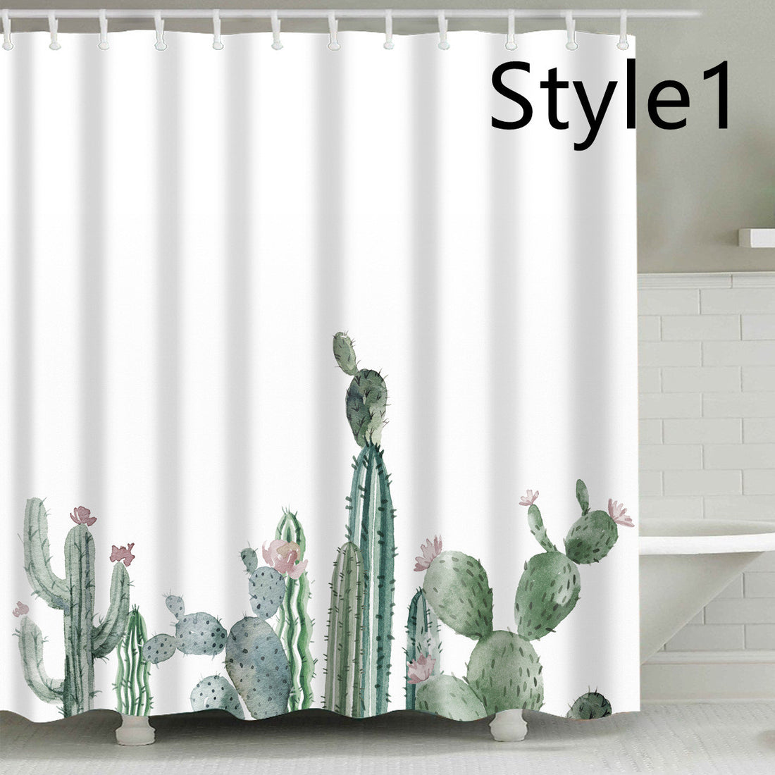 Digital Printing Polyester Shower Curtain Cactus Series