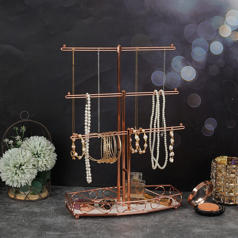 Rose Gold 3-Tier T-shaped Jewelry Display Storage Rack