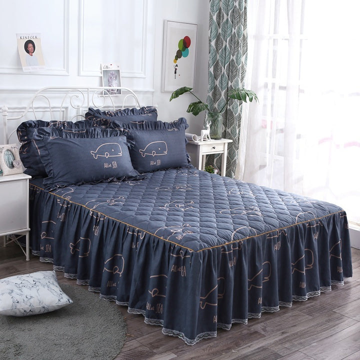 Thick Quilted Bedspread Bed Skirt Bedding