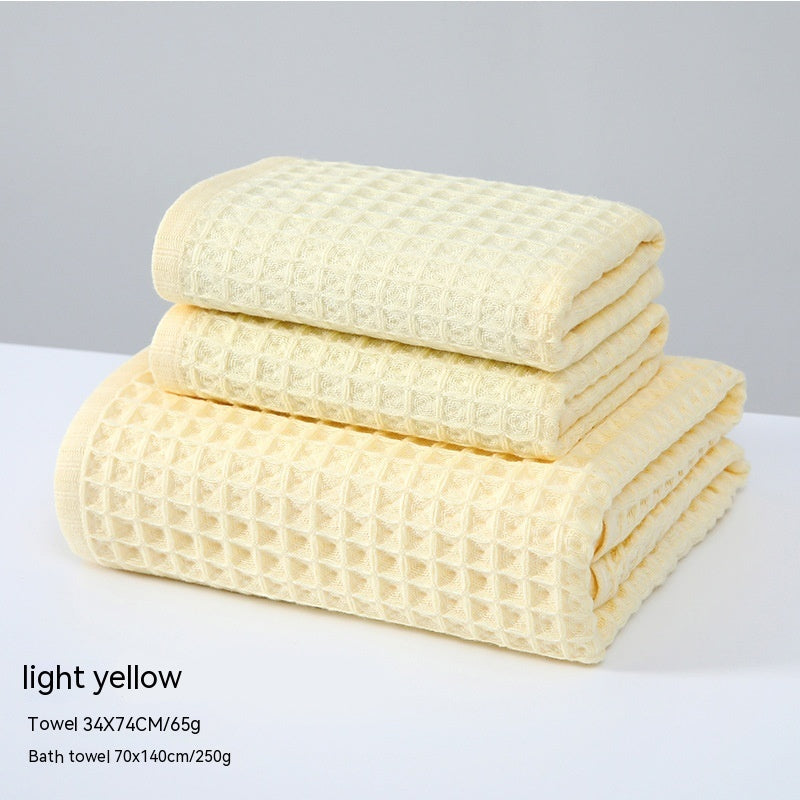 Pure Cotton Waffle Bath Towel Honeycomb Plain Water Absorption Bath Towel