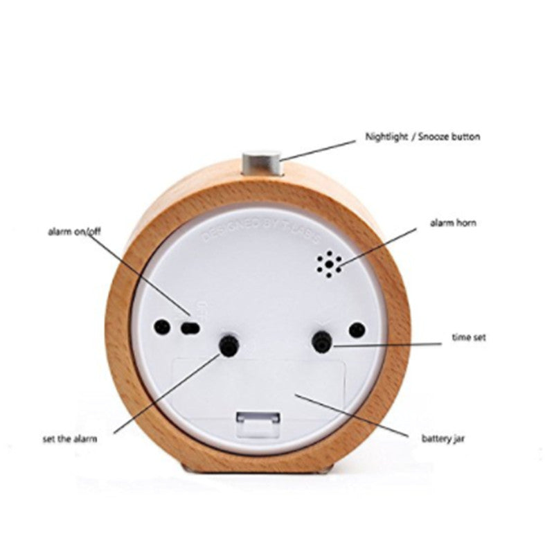 Solid Beech Wood Student Bedside Silent Snooze Alarm Clock