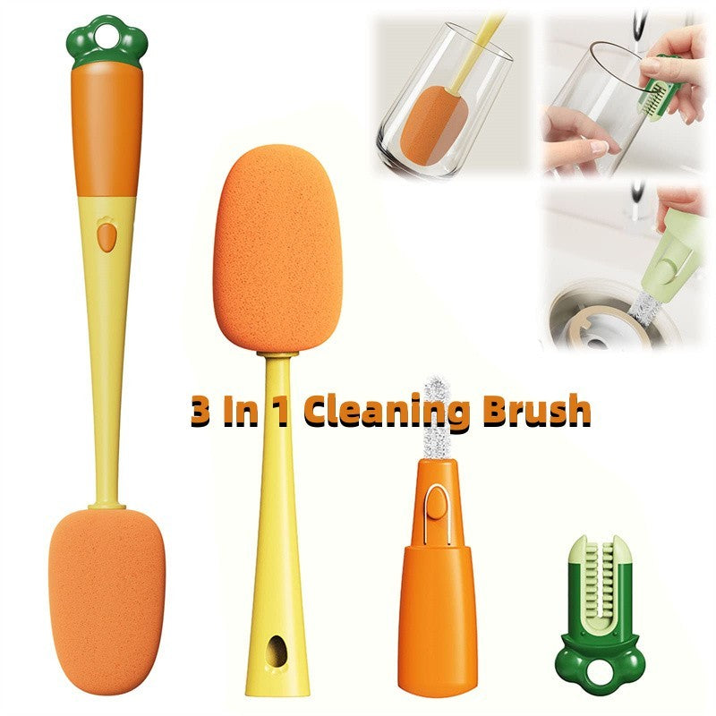 Kitchen 3 In 1 Multifunctional Cleaning Cup Washer Brush Long Handle Carrot Water Bottle Cleaning Brush