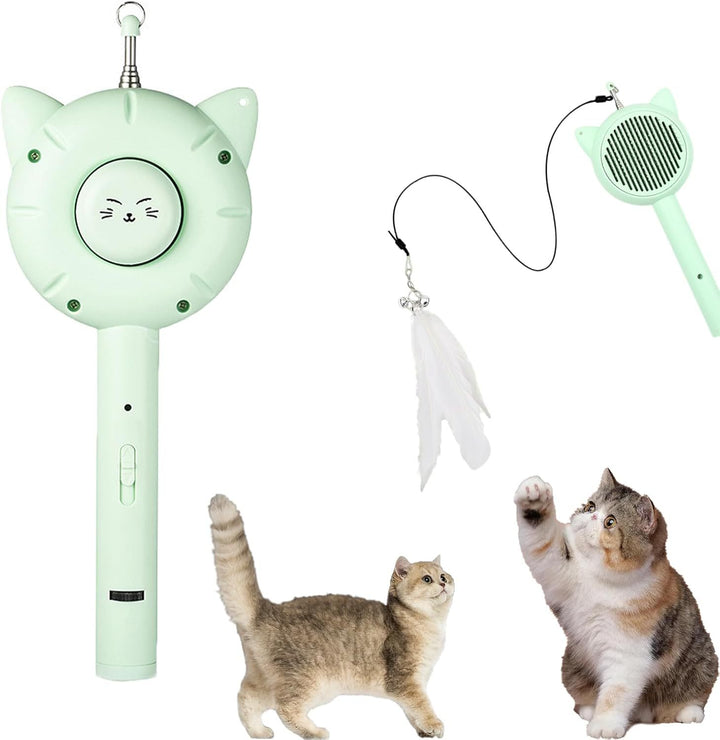 Jouet pour chat 5 en 1 interactif avec brosse et baguette rétractable pour taquiner les chats, brosse autonettoyante pour animaux de compagnie, jouet lumineux pour chat avec cinq motifs lumineux 