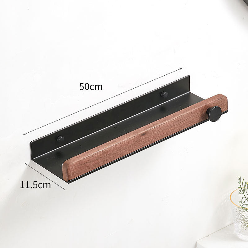 Walnut Wooden Bathroom Storage Punch-free Wall-mounted Solid Wood Storage Bathroom Rack