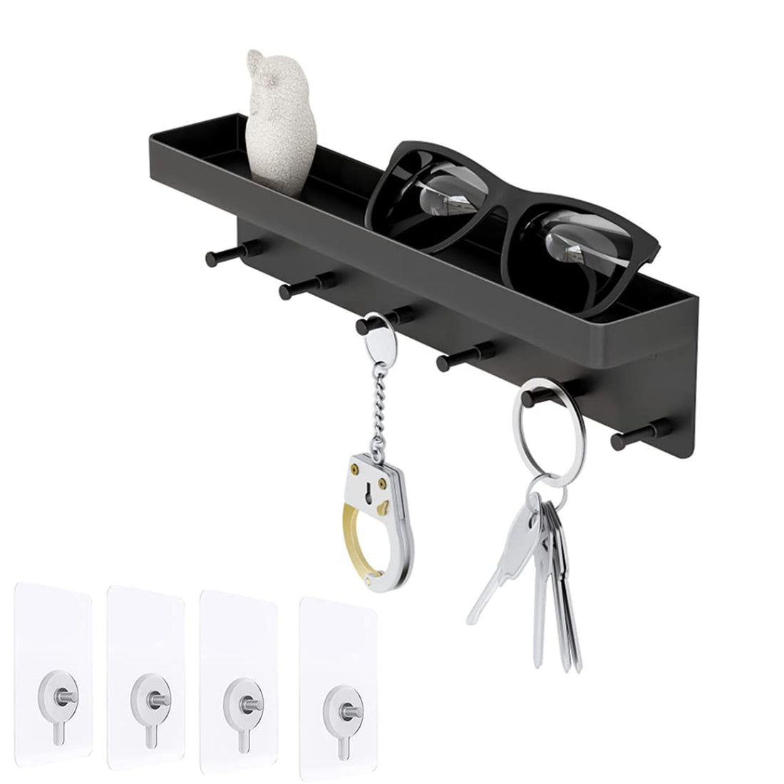 Wall Hanging Key Holder With Shelf  Hook Stainless Steel Storage Rack