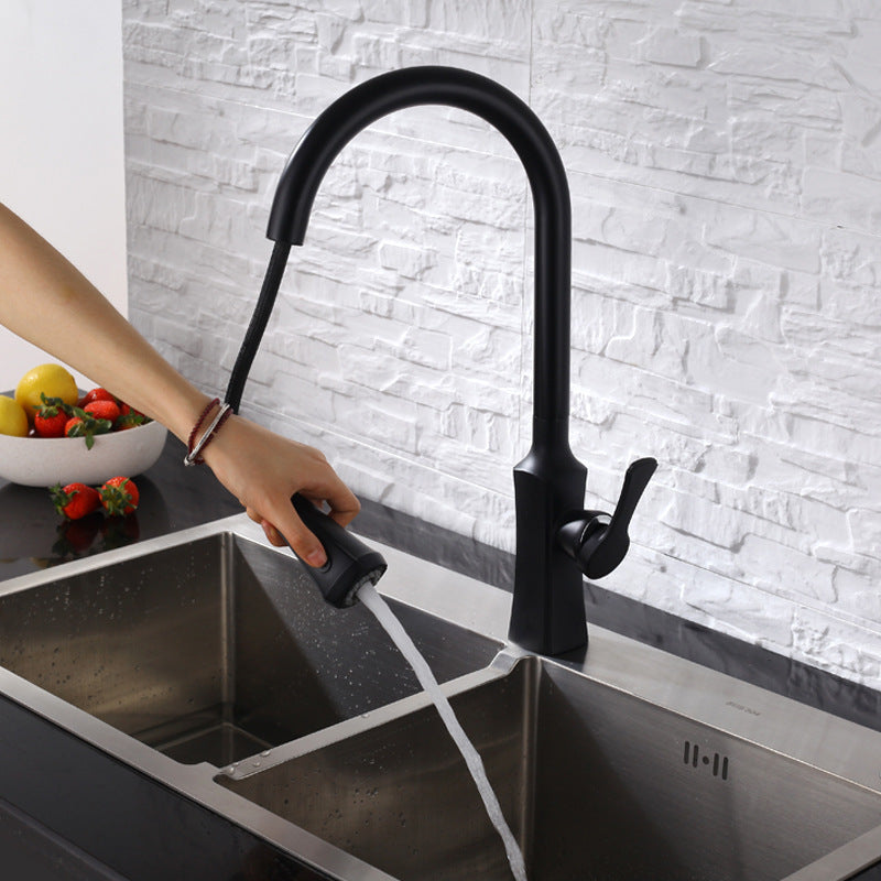 Hot And Cold Kitchen Black Pull-out Rotating Sink Faucet