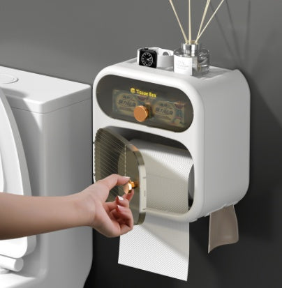 Toilet Tissue Holder Punch-free Waterproof Toilet Paper Box Wall-mounted Toilet Paper Rack Double-layer Tissue Box