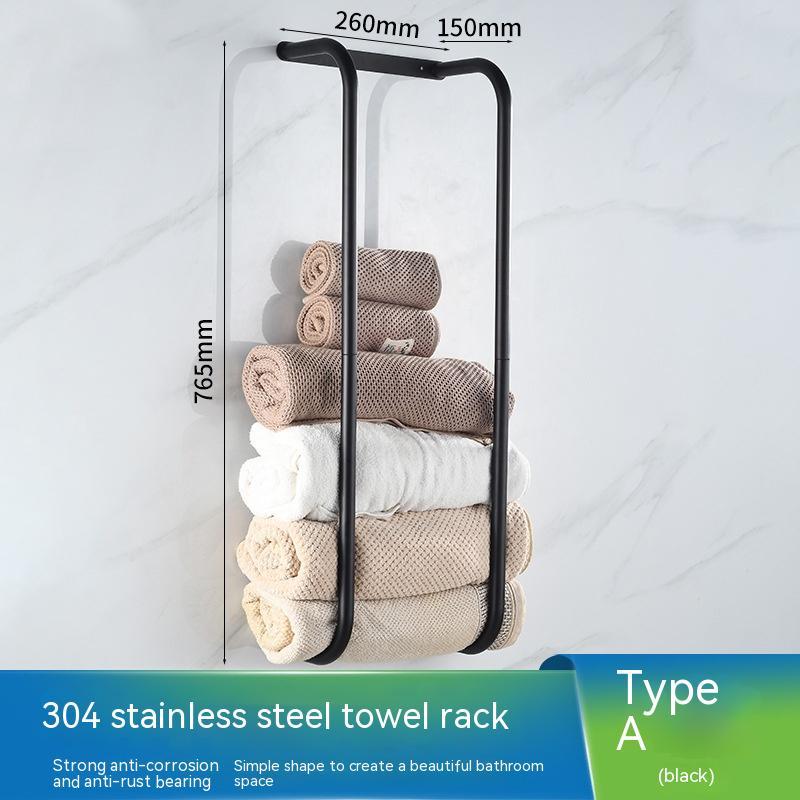 Wall Mounted Black Towel Holder With Non Perforated Bipolar Storage Rack