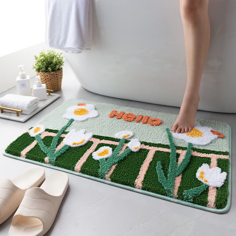 Cartoon Bathroom Absorbent Flocking Floor Mat Anti-slip