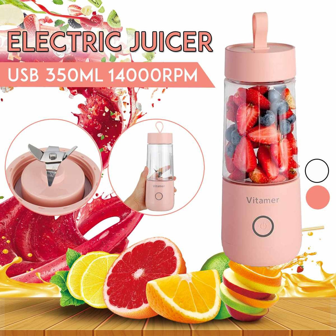 Mixeur portable électrique rechargeable par USB 350 ml pour smoothie, granité, jus, bouteille, chargement USB, gadgets de cuisine