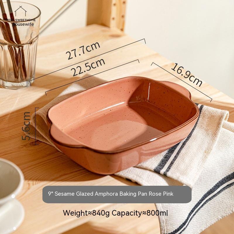 Baked Rice Tray Ceramic Baking Bowl With Two Ears Household Microwave Plate