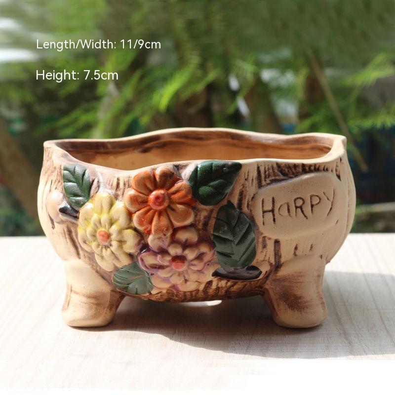 Creative Personality Green Plant Pot Handmade Desktop Breathable Combination Small Ceramic Flower Pot