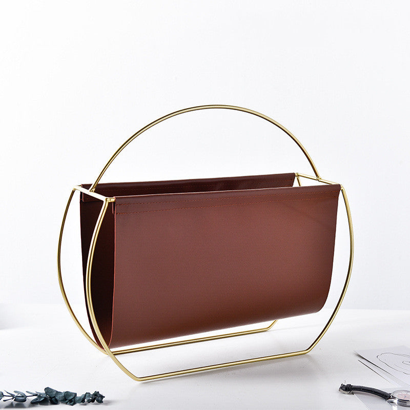 Light Luxury Nordic Modern Metal Leather Magazine Rack