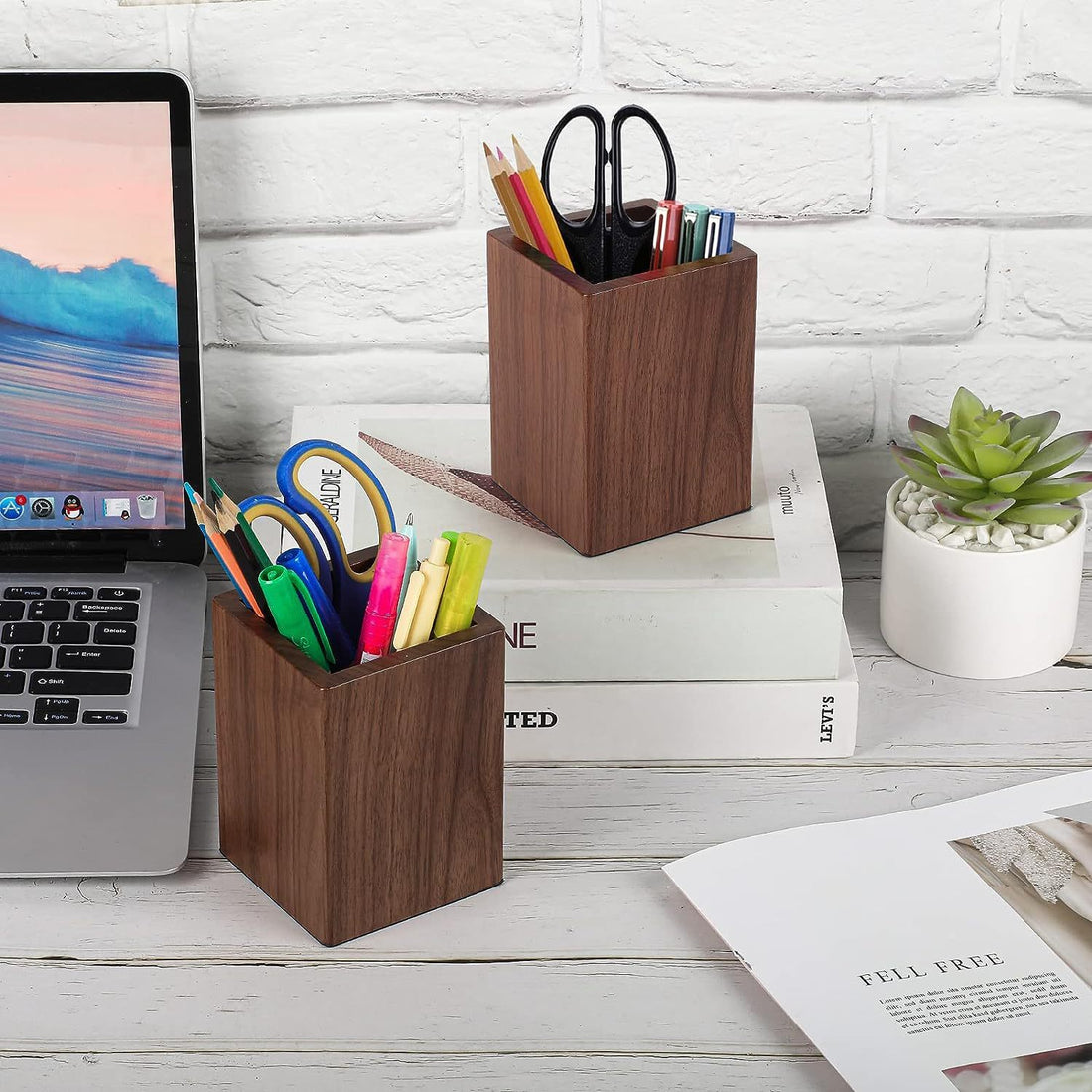 Wooden Pen Holder Office Desktop Simple Storage