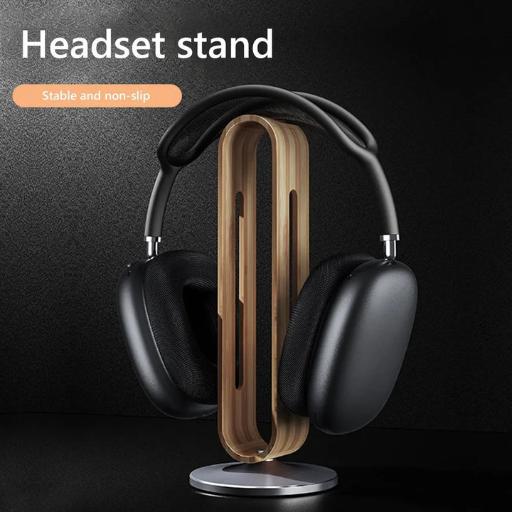 Aluminum Alloy Head-mounted Headphone Bracket With Bamboo And Metal Base