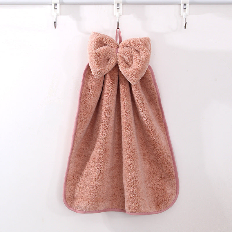 High Density Coral Velvet Bow Cute Hanging Hand Towel Absorbent