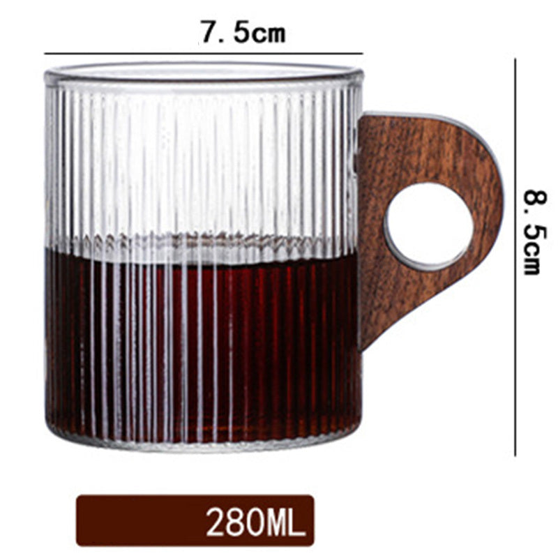 280 ml italienischer Stil Hängeohrglas Kaffeesaft Milchbecher mit Holzgriff