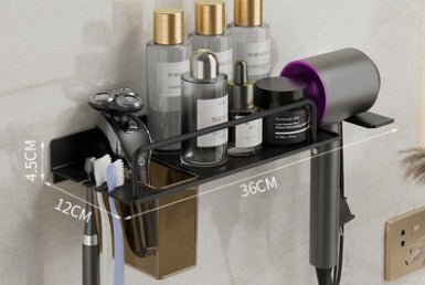 Hair Dryer And Toothbrush Holder Integrated Wall-mounted Bathroom Storage Rack