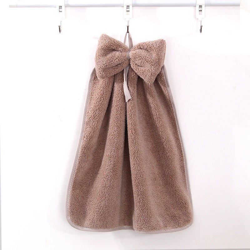 High Density Coral Velvet Bow Cute Hanging Hand Towel Absorbent