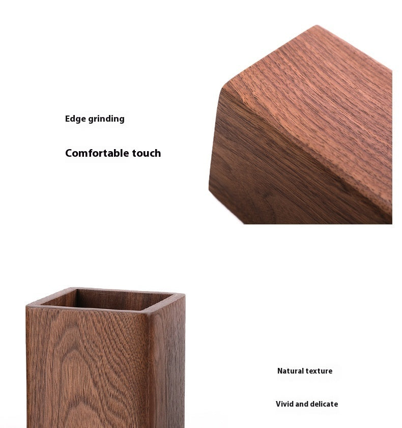 Solid Wood Creative Pen Holder Black Walnut Wooden Table Storage Box Simple