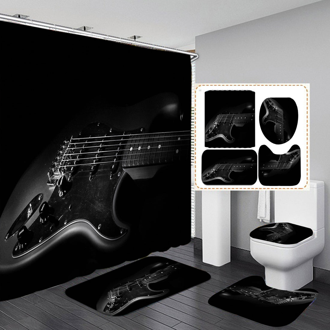 Digital Printing Waterproof And Mildew Proof Polyester Guitar Series Shower Curtain