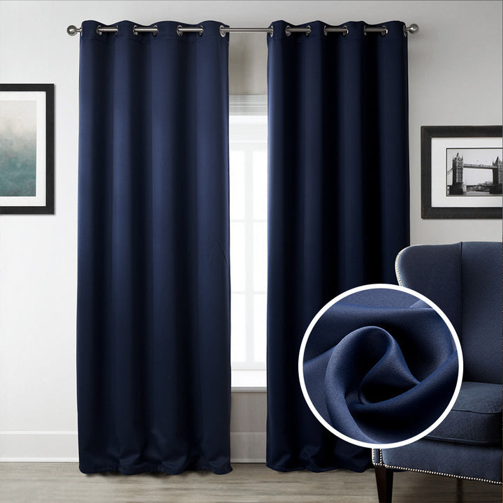 Dark Blue Bedroom Blackout Fabric Printed Curtains