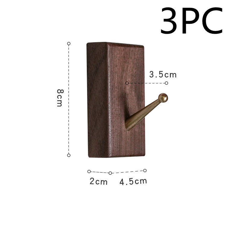 Punch-Free Solid Wood Bathroom Square Glue Hook Walnut Bathroom Wall Coat Hook Bedroom Clothes Hat Wall Hook