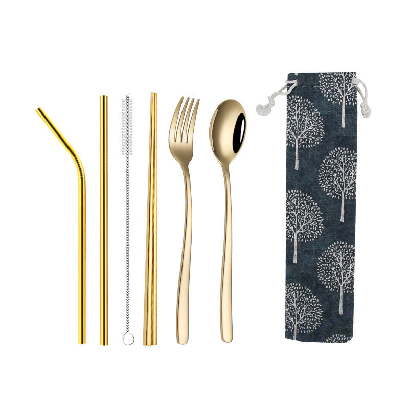 304 Stainless Steel Tableware, Titanium-plated Color Spoon, Fork, Chopsticks And Straws