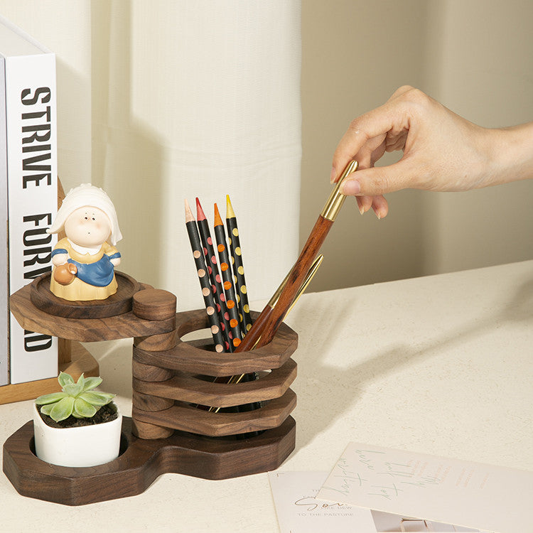 Creative Solid Wood Desktop Pen Holder