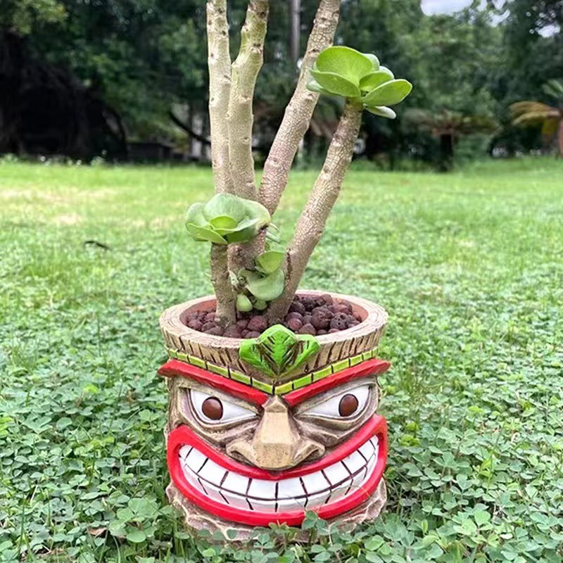 Mask Totem Flower Pot Garden Micro Landscape