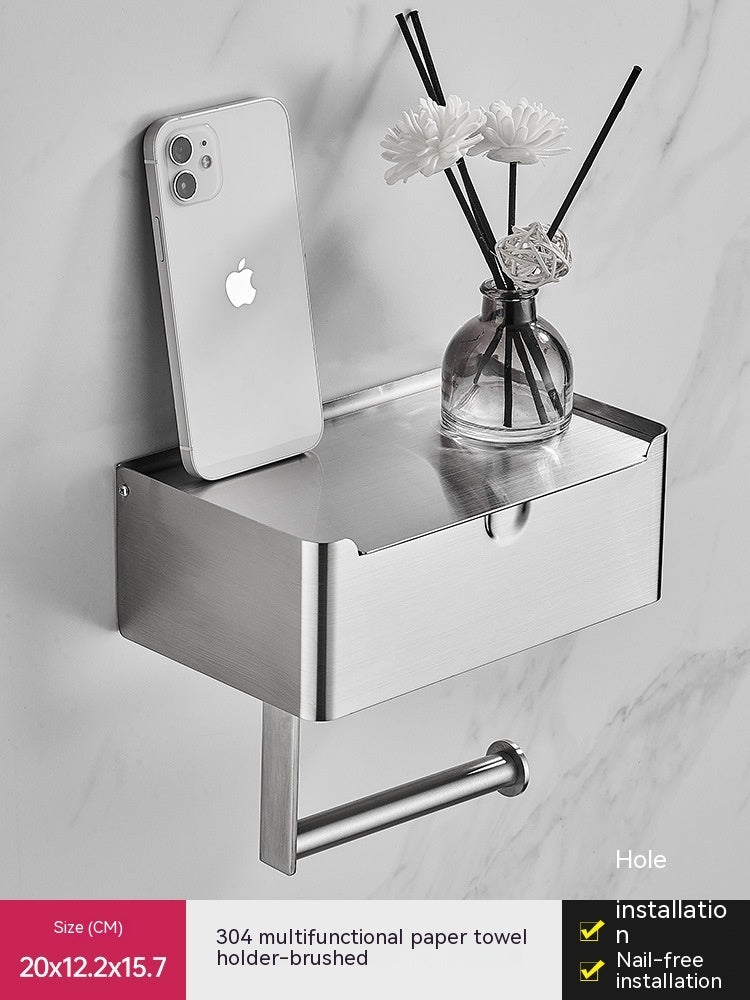 Stainless Steel Tissue Wet Tissue Box Toilet Paper Holder Punch-free Mobile Phone Roll Stand