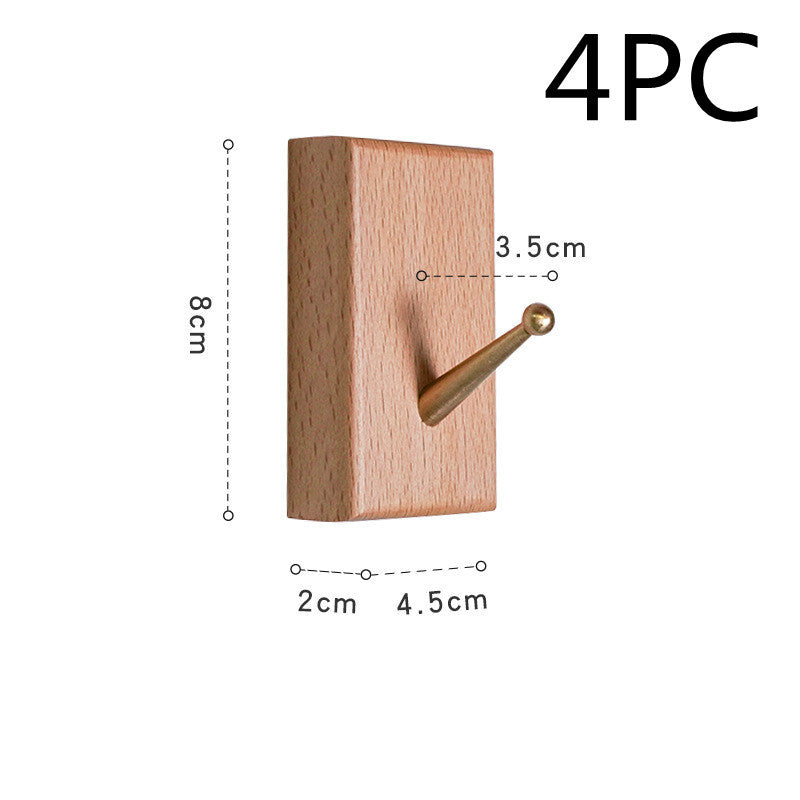 Punch-Free Solid Wood Bathroom Square Glue Hook Walnut Bathroom Wall Coat Hook Bedroom Clothes Hat Wall Hook