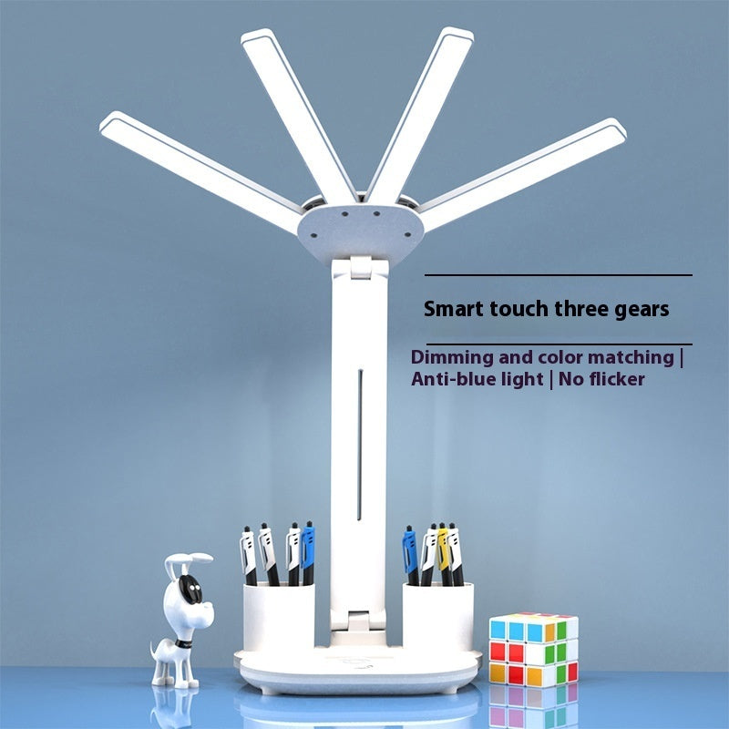 Led Eye Protection Desk Folding Charging Learning 4 Heads Fan Lamp