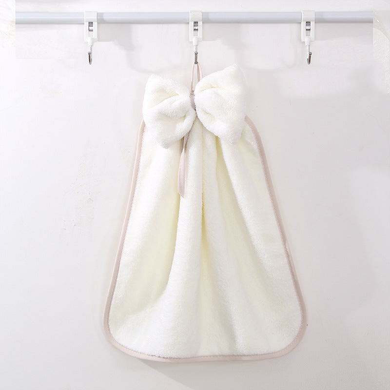 High Density Coral Velvet Bow Cute Hanging Hand Towel Absorbent