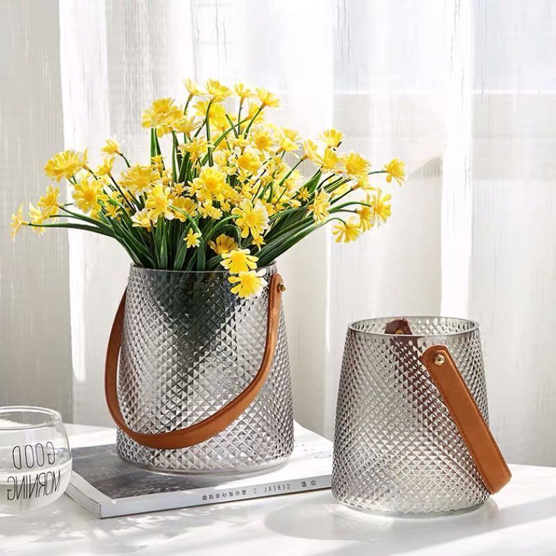 Vase en verre cristal avec poignée pour table de fleurs et plantes hydroponiques