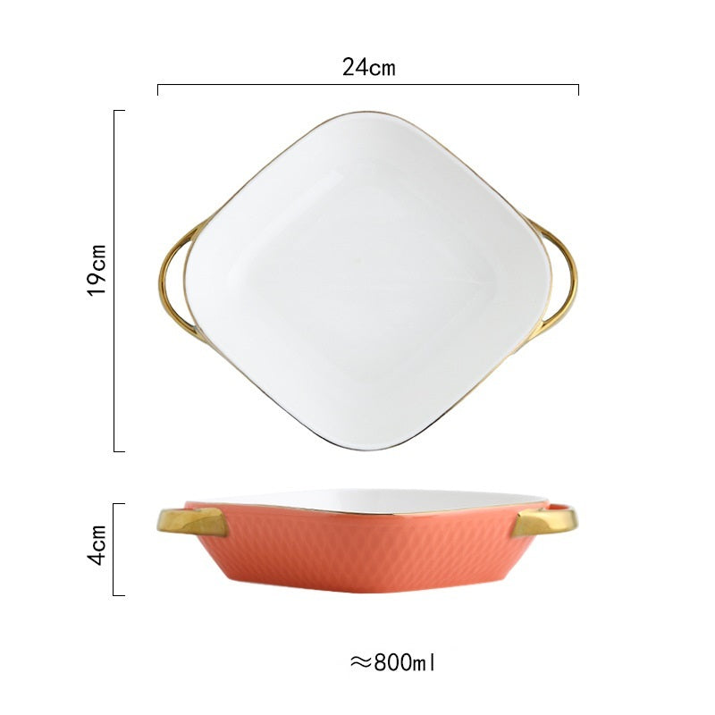 Creative Ceramic Double Ear Baking Tray With Phnom Penh