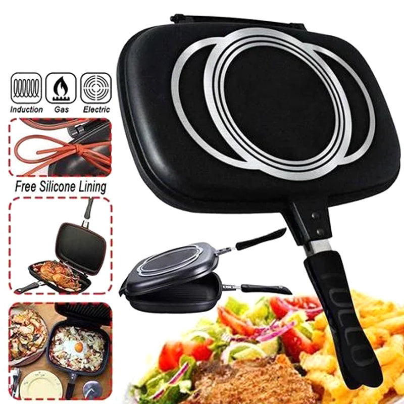 Portable And Durable Double-sided Grill Pan For Frying