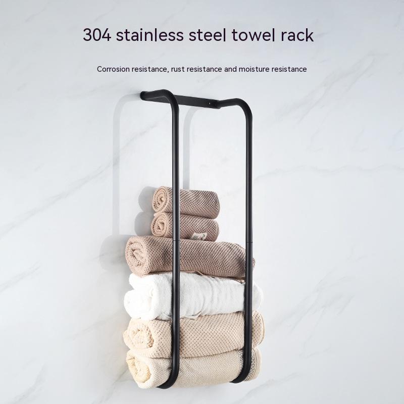 Wall Mounted Black Towel Holder With Non Perforated Bipolar Storage Rack