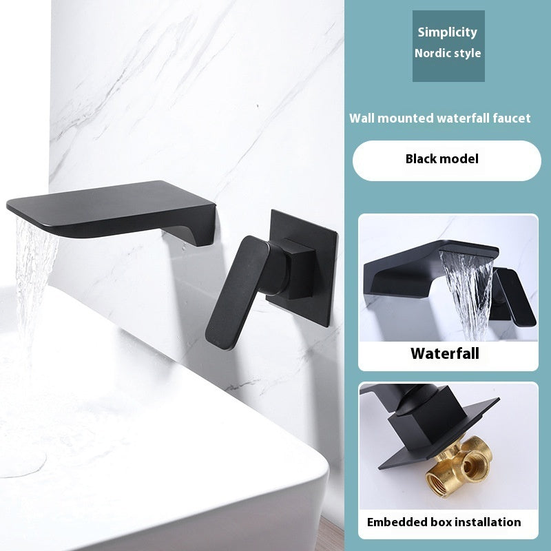 All Copper Nordic Hot And Cold Water Waterfall Concealed Wall Basin Faucet