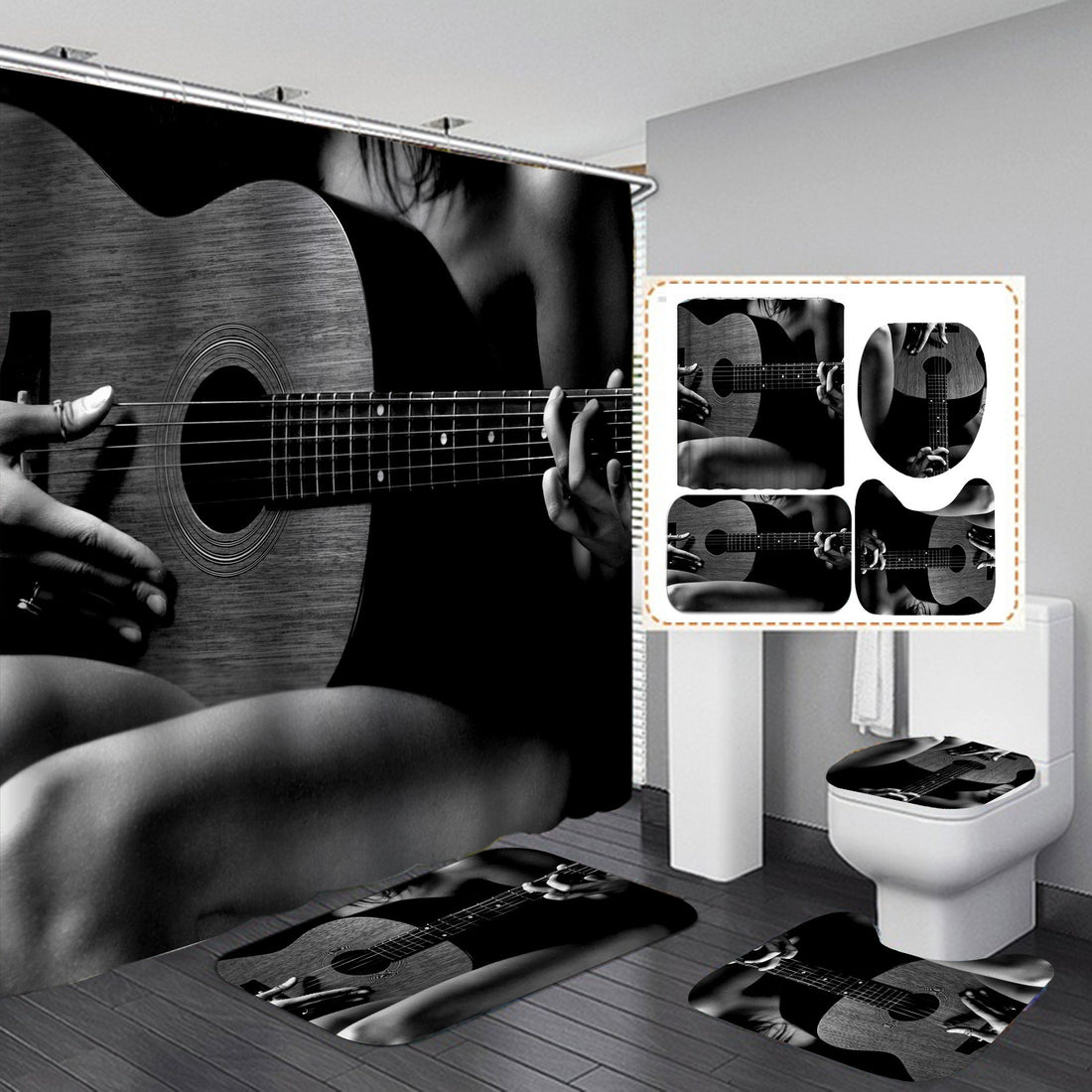 Digital Printing Waterproof And Mildew Proof Polyester Guitar Series Shower Curtain