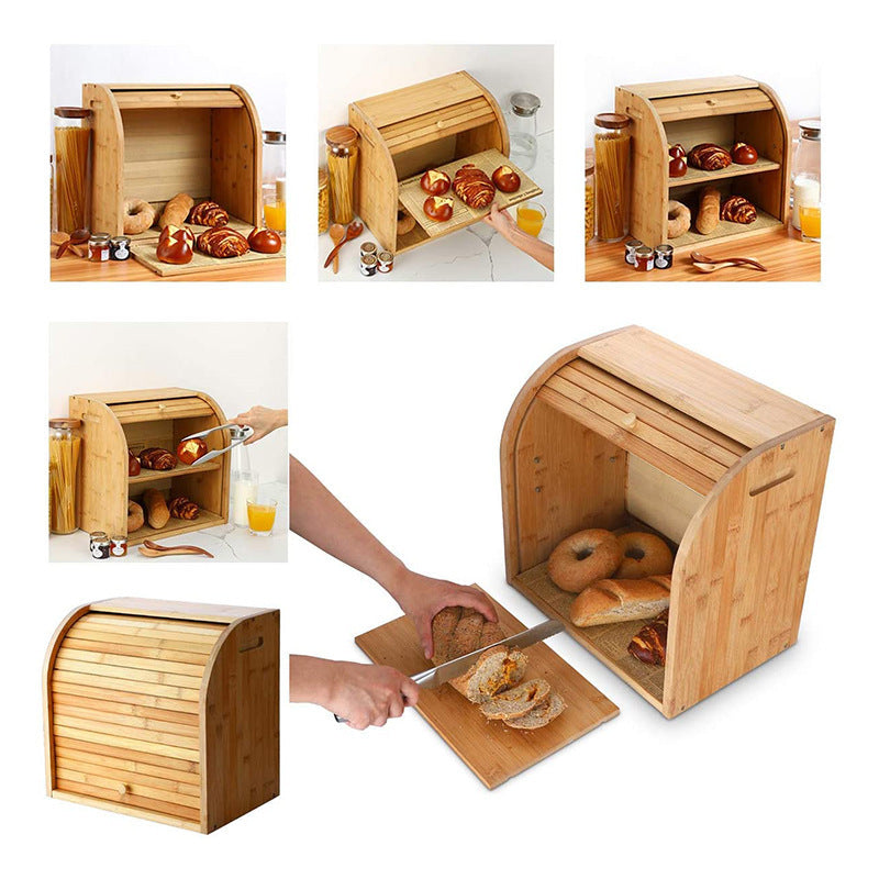 Home Fashion Bamboo Two Layer Bread Box