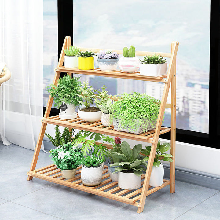 Balcony Flower Stand Wooden Multi-layer Indoor Floor Rack