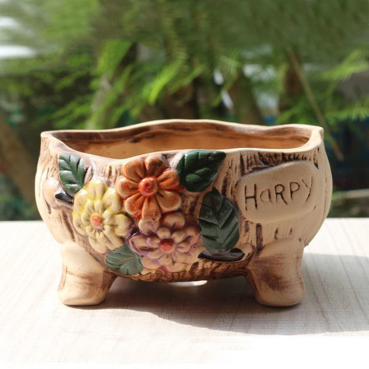 Creative Personality Green Plant Pot Handmade Desktop Breathable Combination Small Ceramic Flower Pot