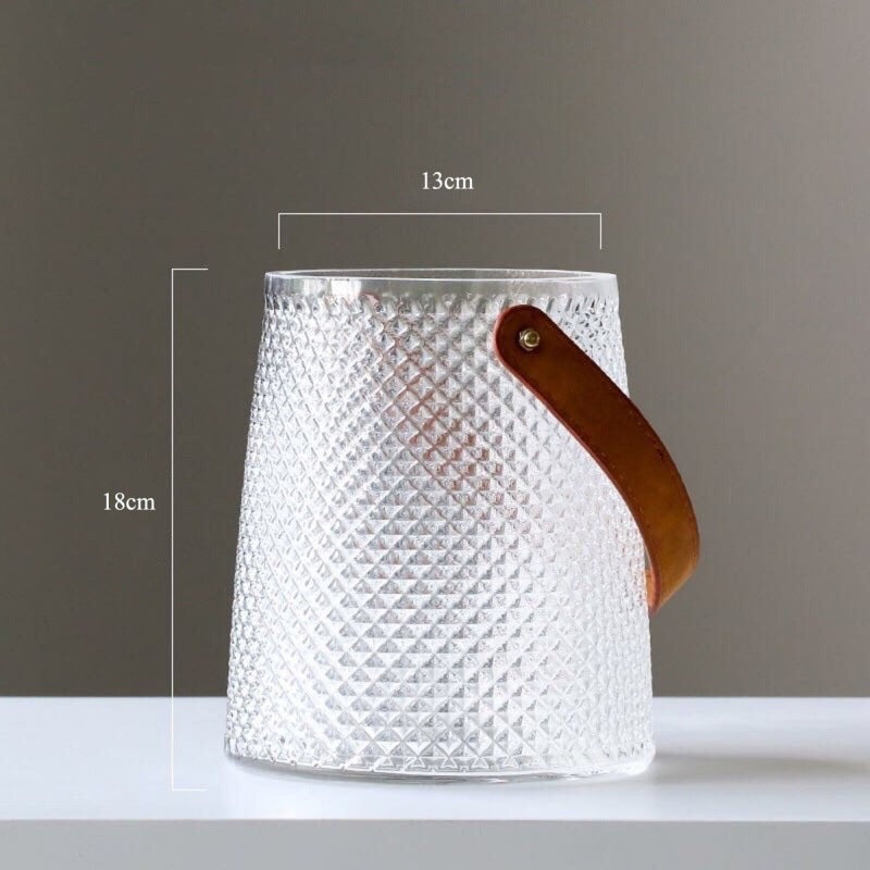 Vase en verre cristal avec poignée pour table de fleurs et plantes hydroponiques