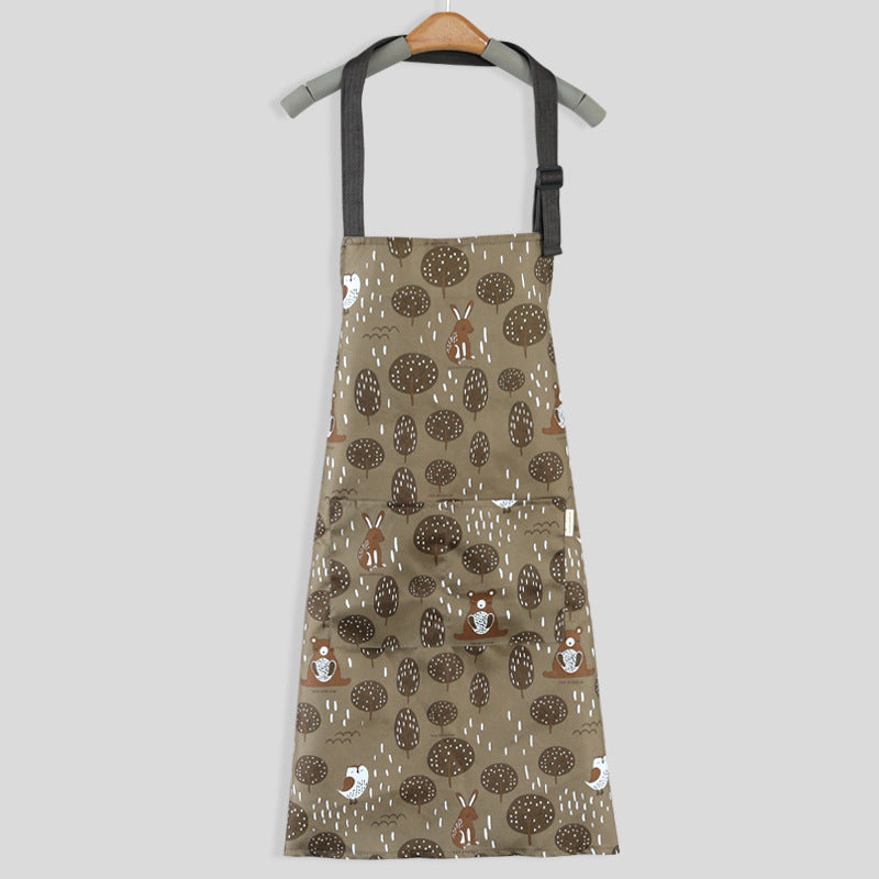 Apron Waterproof And Oil-proof Women Overalls Kitchen Cooking Cute Hanging Neck Printing Pocket