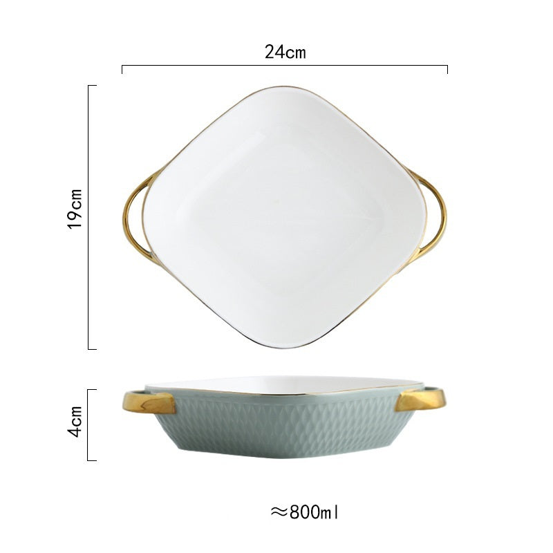 Creative Ceramic Double Ear Baking Tray With Phnom Penh