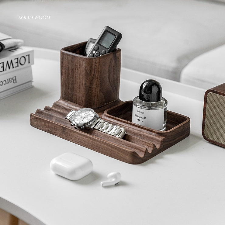 Pen Holder Office Desktop Multifunctional Black Walnut