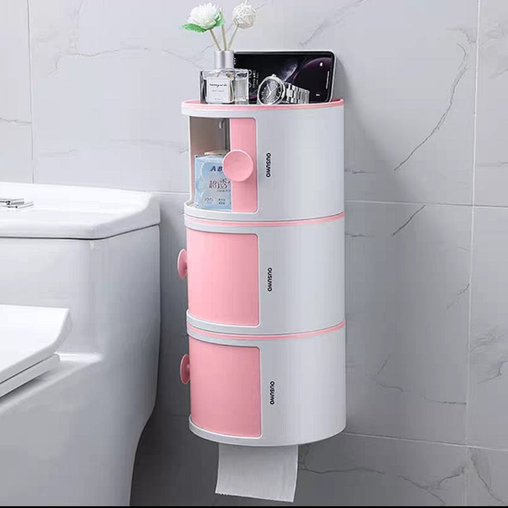 Toilet Household Storage Roll Paper Holder Perforated Free Wall Hanging Rack Multifunctional Laminated Waterproof